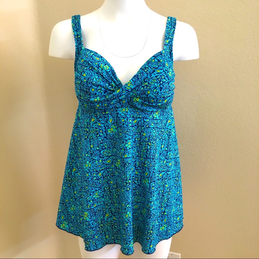 Twist Baby Doll NWT 2 piece Maternity Print Swimsuit Small Blue Green Swimsuit